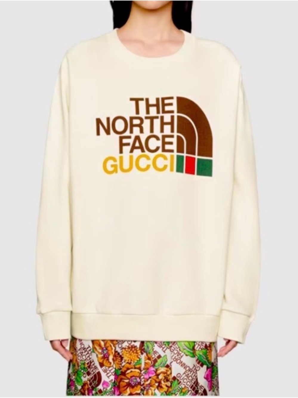 North face GUCCI L oversized PULLOVER IVORY Graphic Collabe